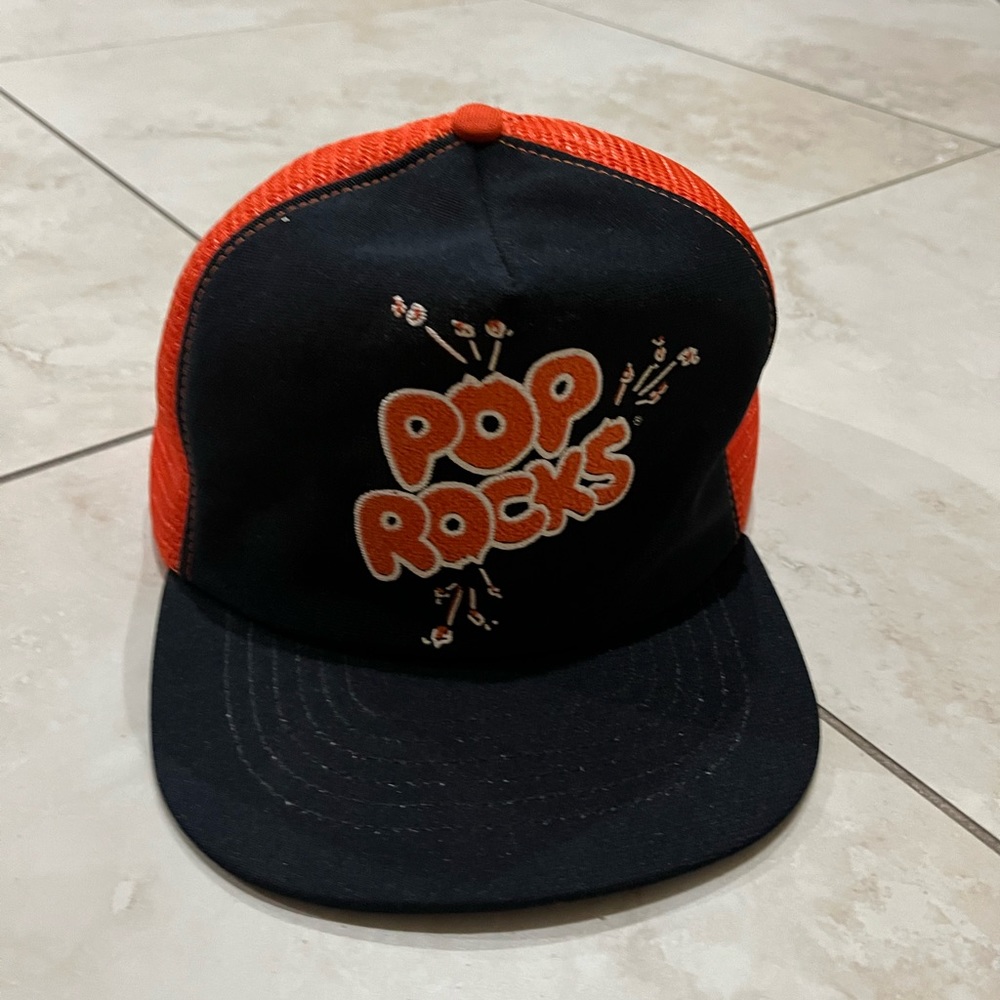 Vintage Pop Rocks Trucker Hat Candy SnapBack Mesh Orange Old School Rope